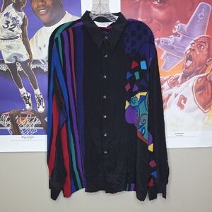 Vintage Genelli Silk Multicolor Button Down Shirt